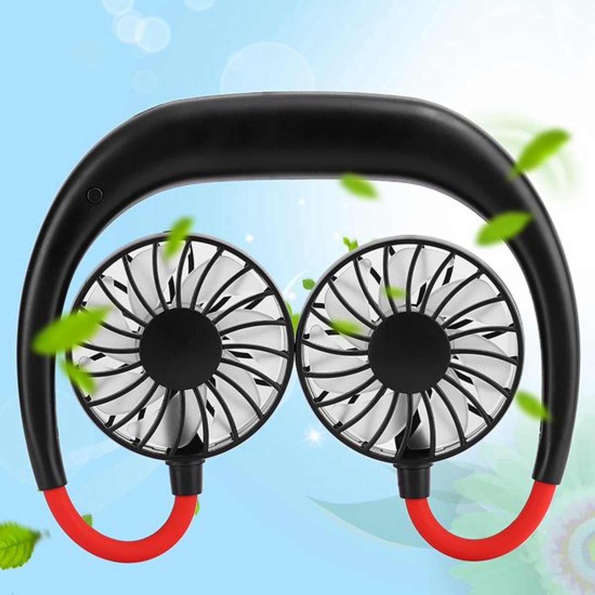 Dailygoody - Draagbare nekventilator - USB-ventilator - 3 snelheden - Zwart rood