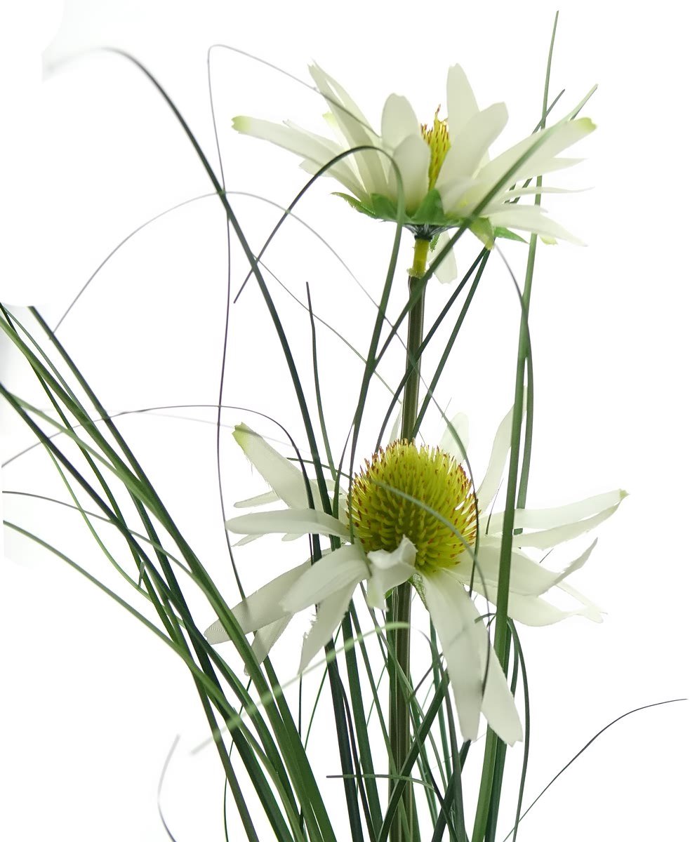 DPI zonnehoed roomwit met 2 bloemen en gras 92 cm - kunstbloem