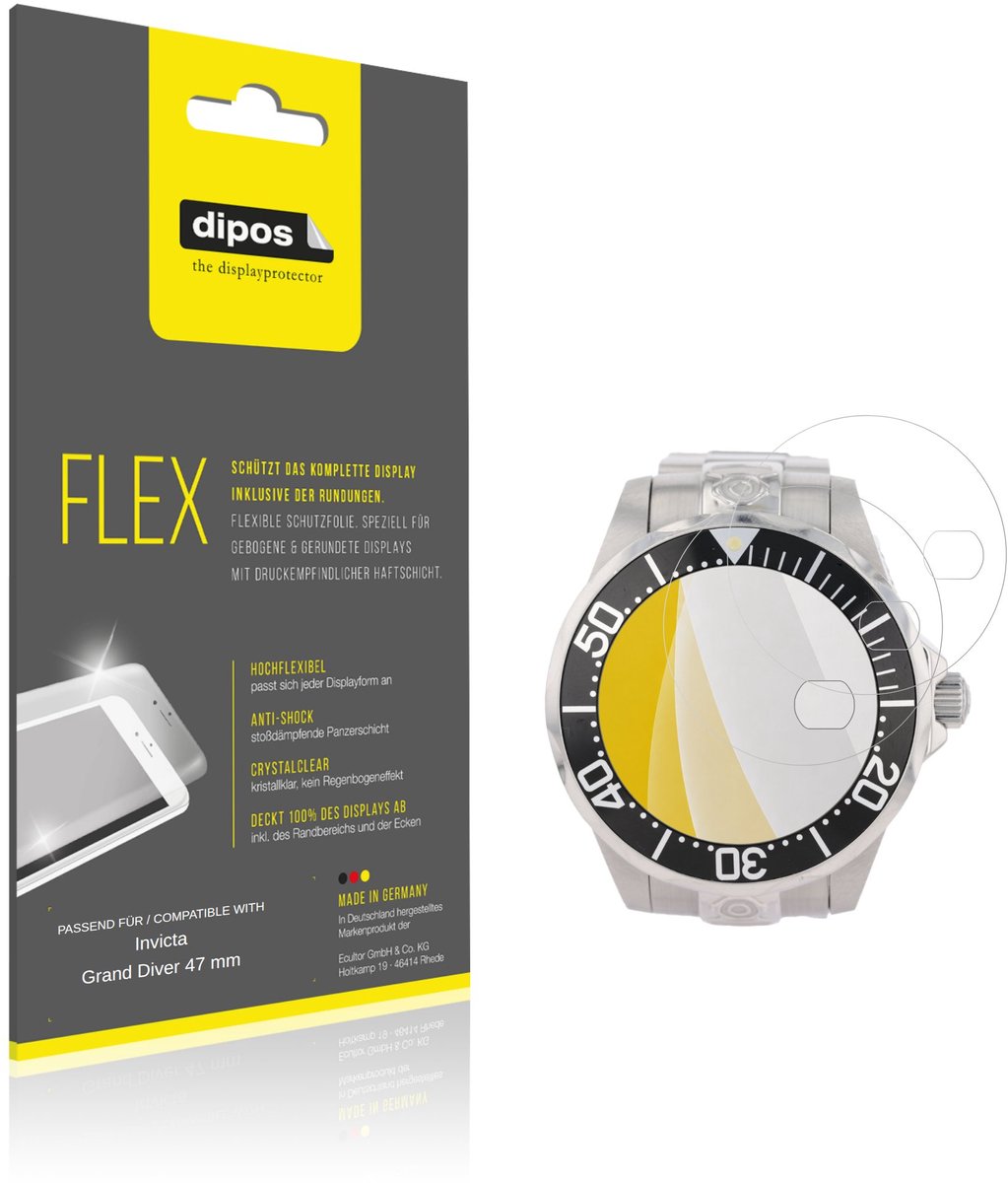 dipos – 2x Beschermfolie geschikt voor Invicta Grand Diver 47 mm | 3D Full Cover Screenprotector | 100% Passend
