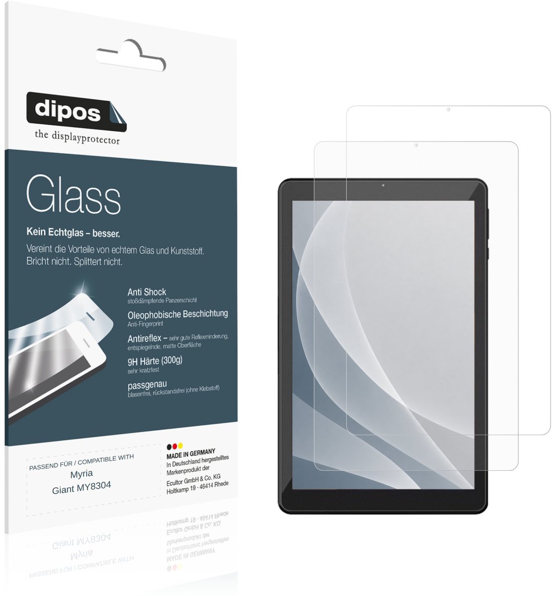 dipos – 2x Matte Pantserfolie geschikt voor Myria Giant MY8304 | 9H Screenprotector