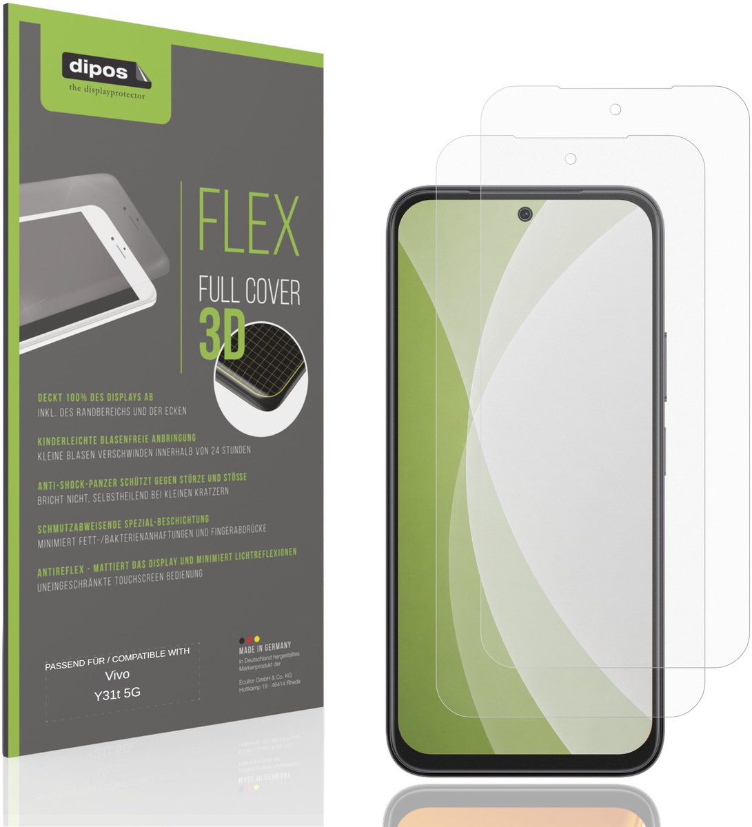 dipos FLEX – 2x Matte Screenprotector geschikt voor Vivo Y31t 5G | Volledige Schermbescherming | Case-Friendly