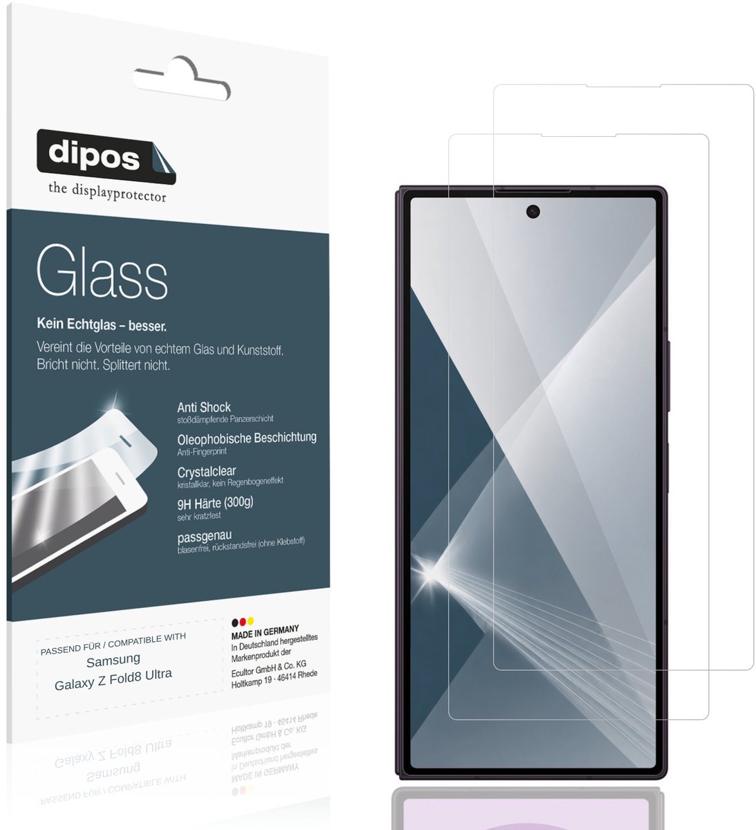 dipos – 2x Pantserfolie geschikt voor Samsung Galaxy Z Fold8 Ultra Buitenkant | 9H Screenprotector