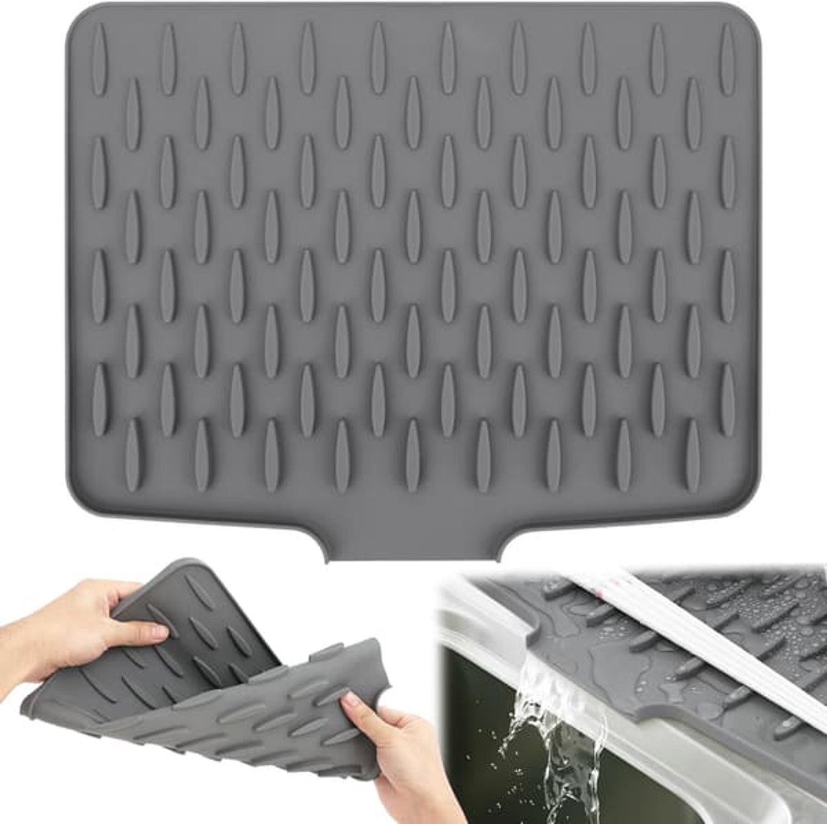 Nieuwe silicone wastafel mat, anti-slip snijplank, overspoeling mat, hittebestendig opvouwbaar asfaltplaat, geschikt voor keuken - grijs 40 * 32 cm