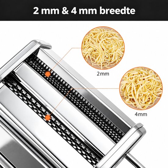 Pastamachine Handmatig – Rolmachine en Pastamaker 150 Model – Met Hendel en Afneembare Snijmodule – Voor Spaghetti, Tagliatelle, Lasagne en Zelfgemaakte Pasta – Zilver — afbeelding 5