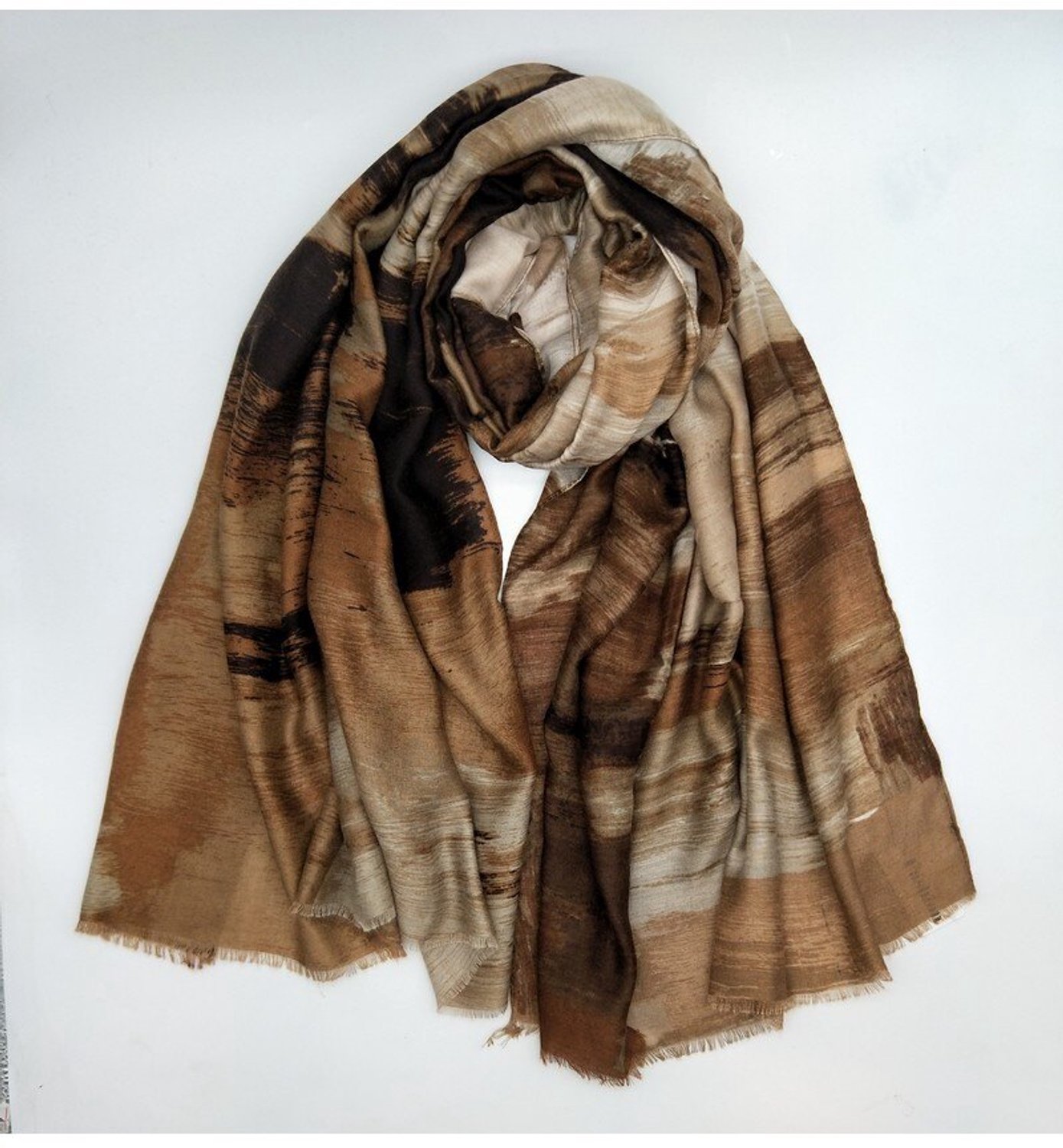Lange dames sjaal Annika-gemeleerd motief-bruin beige zwart lichtbruin taupe