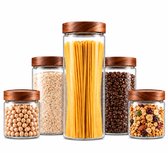 Bangosa Glazen Voorraadpotten Acacia Deksel – Voorraadbussen Glas - 650ml | 1000ml | 1850ml – Inclusief Labels & Marker – Luchtdicht – 5 Stuks