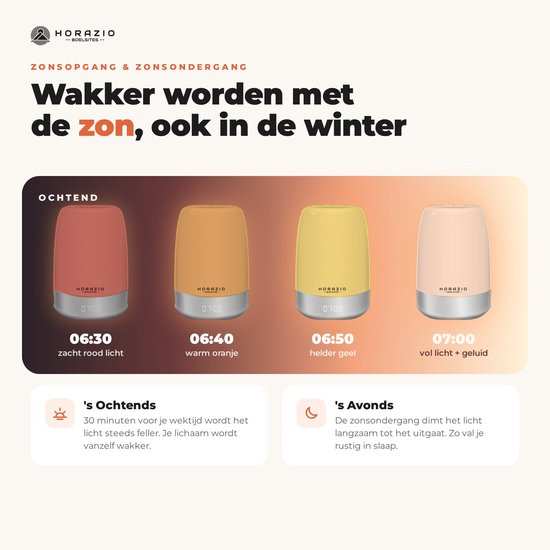 Horazio® – Wake-Up Light – Wekker met Licht & Natuurgeluiden – LED Kleuren – Nachtlamp, Leeslamp & Slaaptrainer – Perfect voor Kinderen – Digitale Wekker & Wekkerradio - incl. Gratis Ebook — cadeau in Spellen & Speelgoed - foto 6