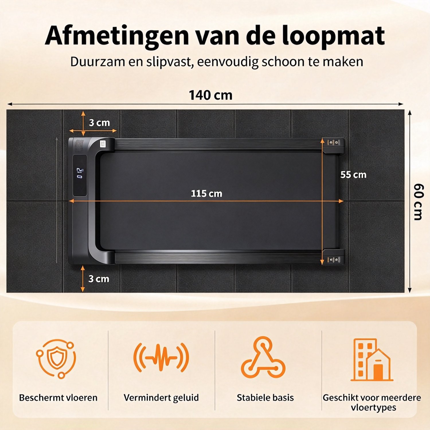 Beschermmat Loopband - Opvouwbare PVC Vloerbeschermingsmat - 140x60cm Zwart, 0,4cm dik voor Wandelpad, Hometrainer en Crosstrainer thumbnail 4