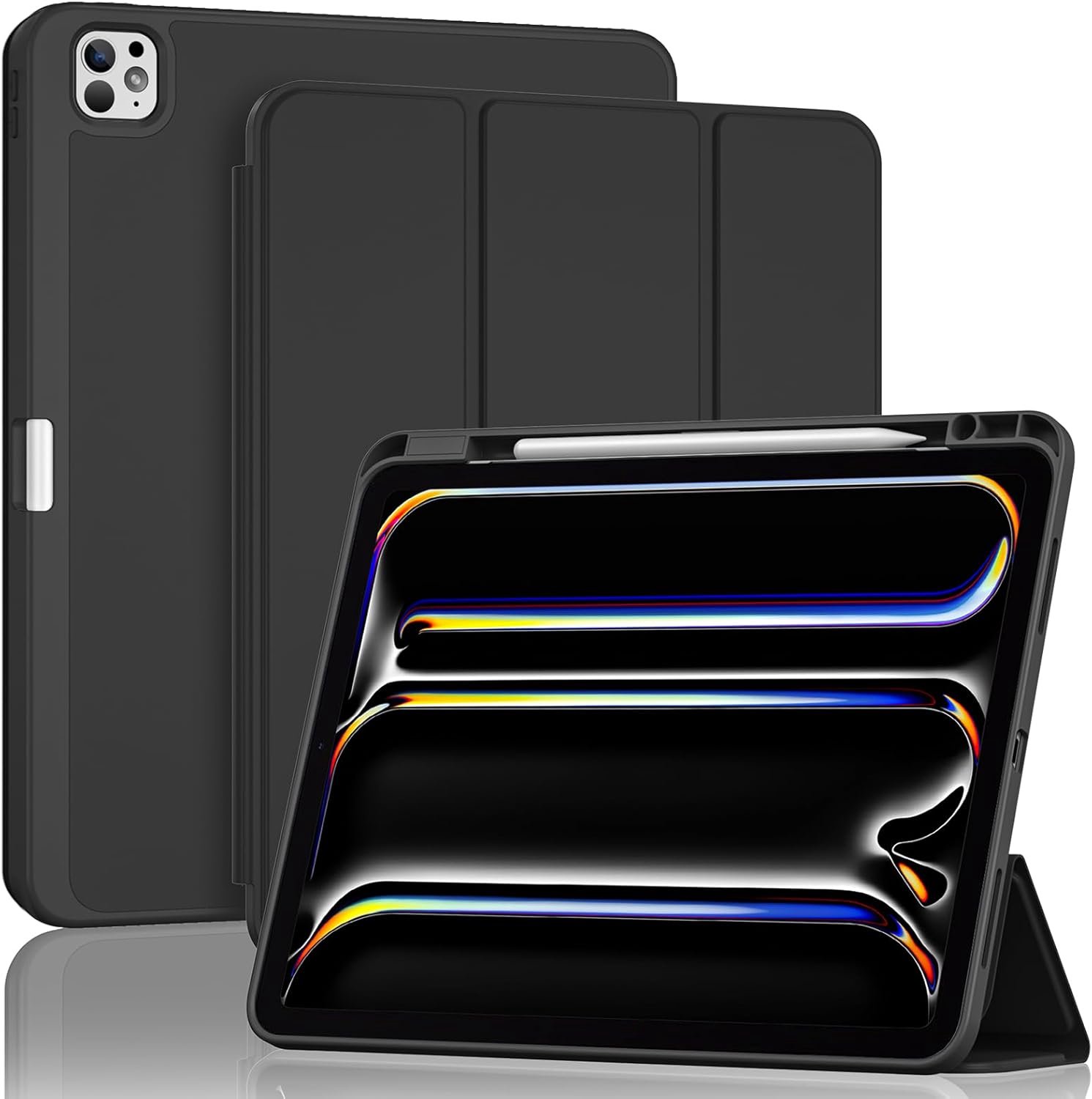 Tablethoes Geschikt voor Apple iPad Pro 13 inch M5/M4 2025/2024 - Beschermhoes Met Zachte TPU Achterkant - Automatische Slaap/Waak Functie - Book Case - Zwart