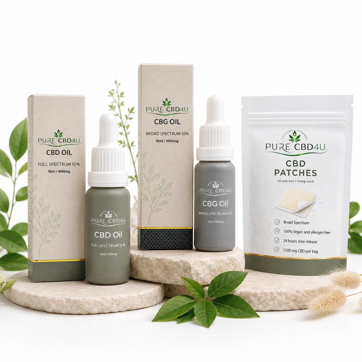 PureCBD4U CBD Bundel Recovery/Pain – Full Spectrum CBD Olie 20% 10ml + CBG Olie 10% 10ml + CBD Patches 50 mg