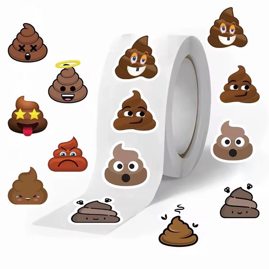 Rol met diverse grappige kak-emoji stickers met verschillende gezichtsuitdrukkingen.