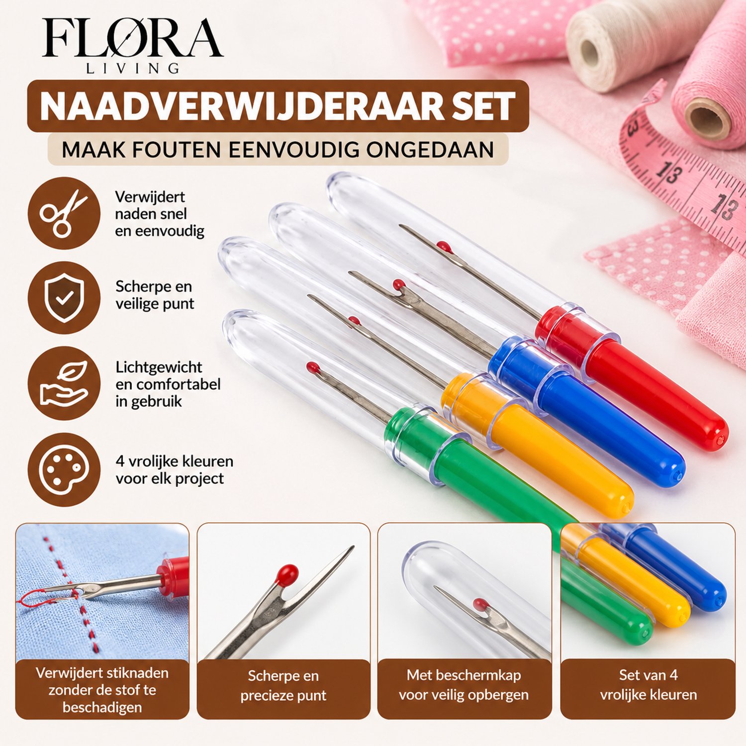 Tornmesje Set 4 stuks - Naadtornen - Naaigereedschap - Tornmes - FLØRA Living