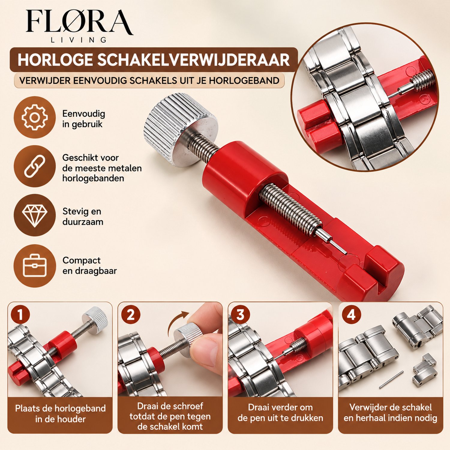 Horlogeband Inkorter - Schakel Pin Verwijderaar - Horloge Gereedschap - FLØRA Living