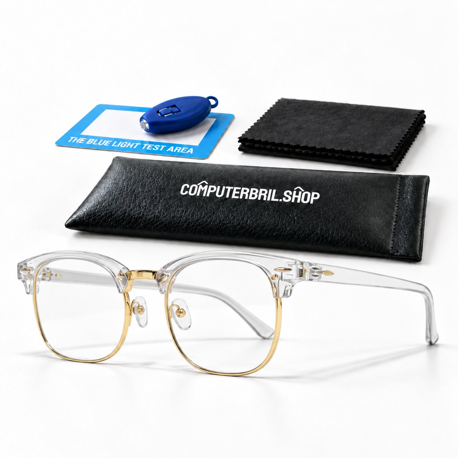 Blauw Licht Bril Zonder Sterkte - Computerbril - Beeldschermbril - Blue Light Glasses - Clubmaster - Transparant / Goud