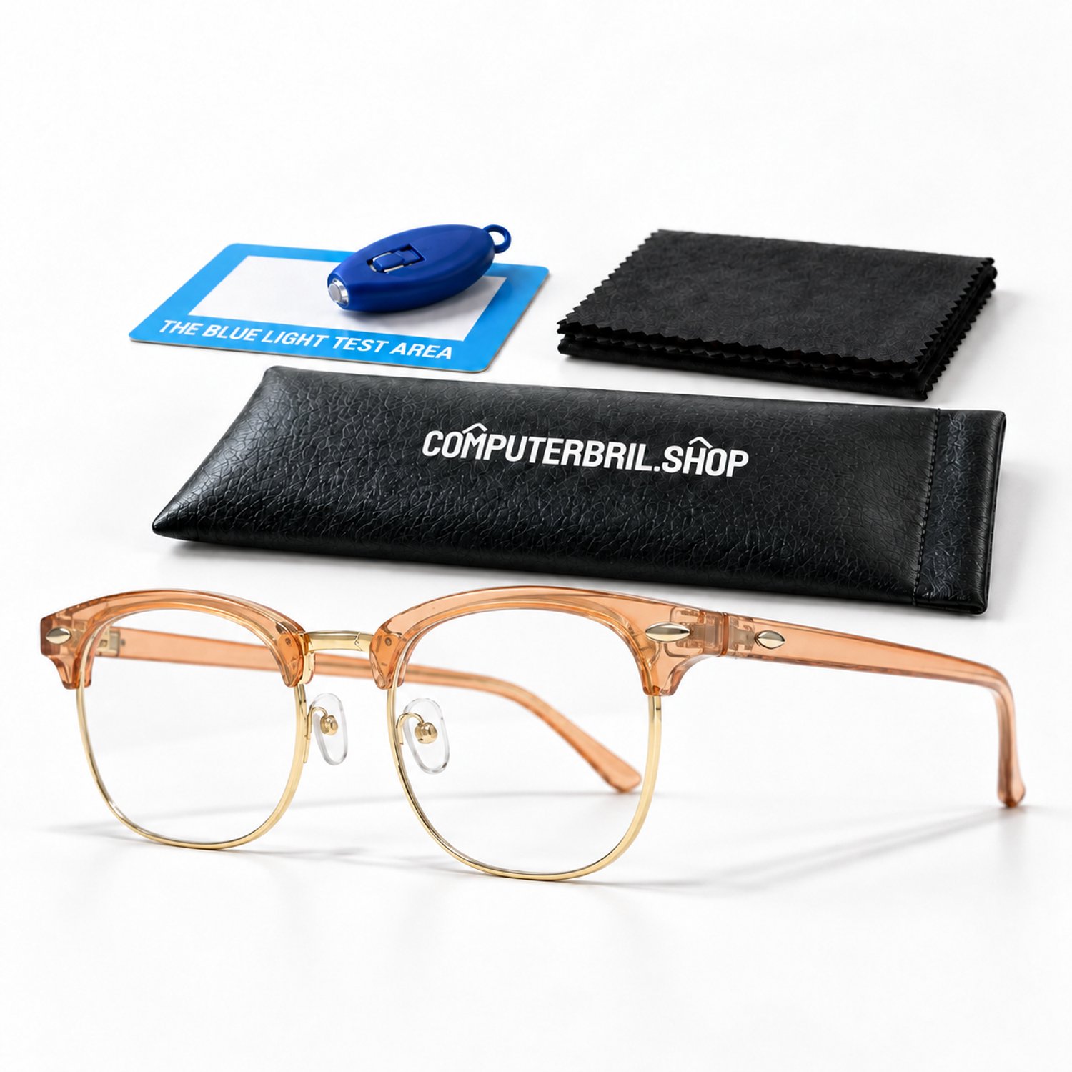 Blauw Licht Bril Zonder Sterkte - Computerbril - Beeldschermbril - Blue Light Glasses - Clubmaster - Rosé / Goud