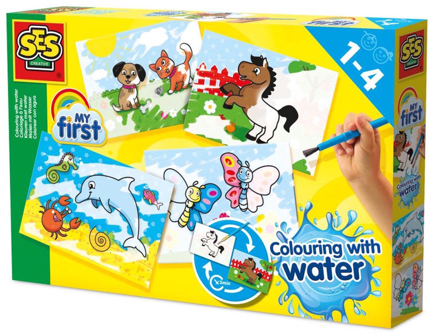 SES - My First - Verven - Kleuren met water - zonder geknoei - inclusief 4 voorbedrukte kaarten en kwast - steeds opnieuw te gebruiken