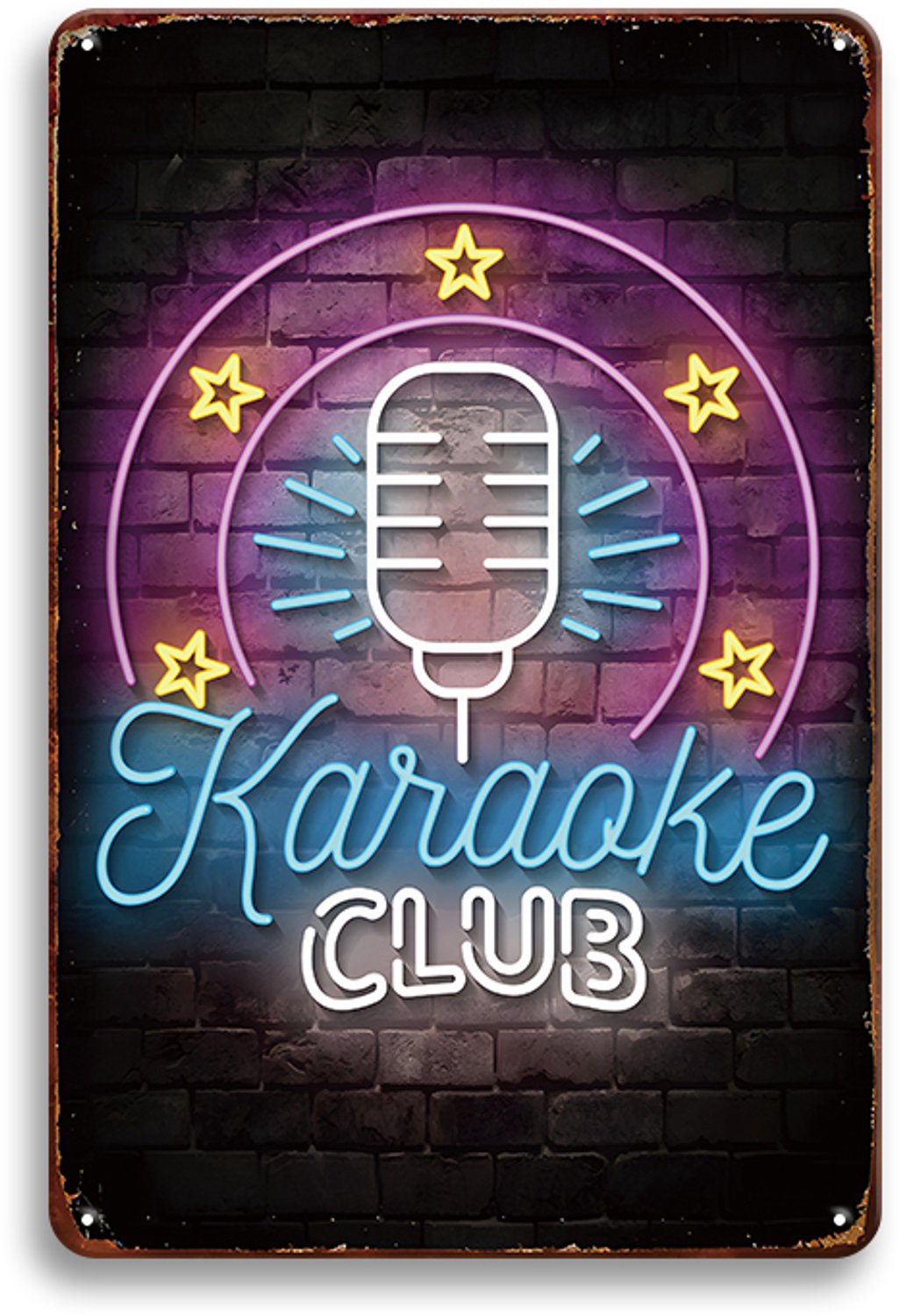 Metalen Wandbord Karaoke Club 30x20cm – Karaoke Muziek Bord – Vintage Retro Wanddecoratie – Muziekkamer Café Bar Mancave Feest Decoratie