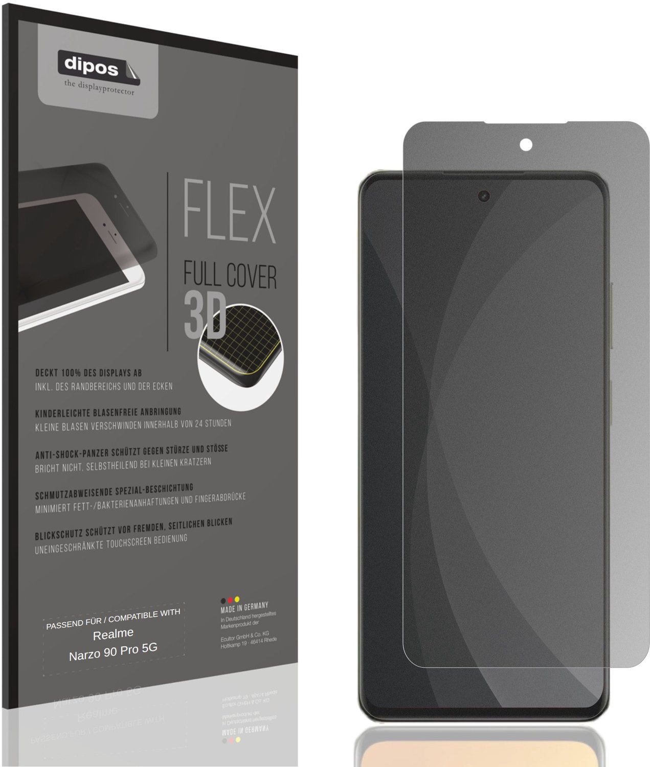 dipos FLEX – Matte Privacy Screenprotector geschikt voor Realme Narzo 90 Pro 5G | Volledige Schermbescherming | Case-Friendly