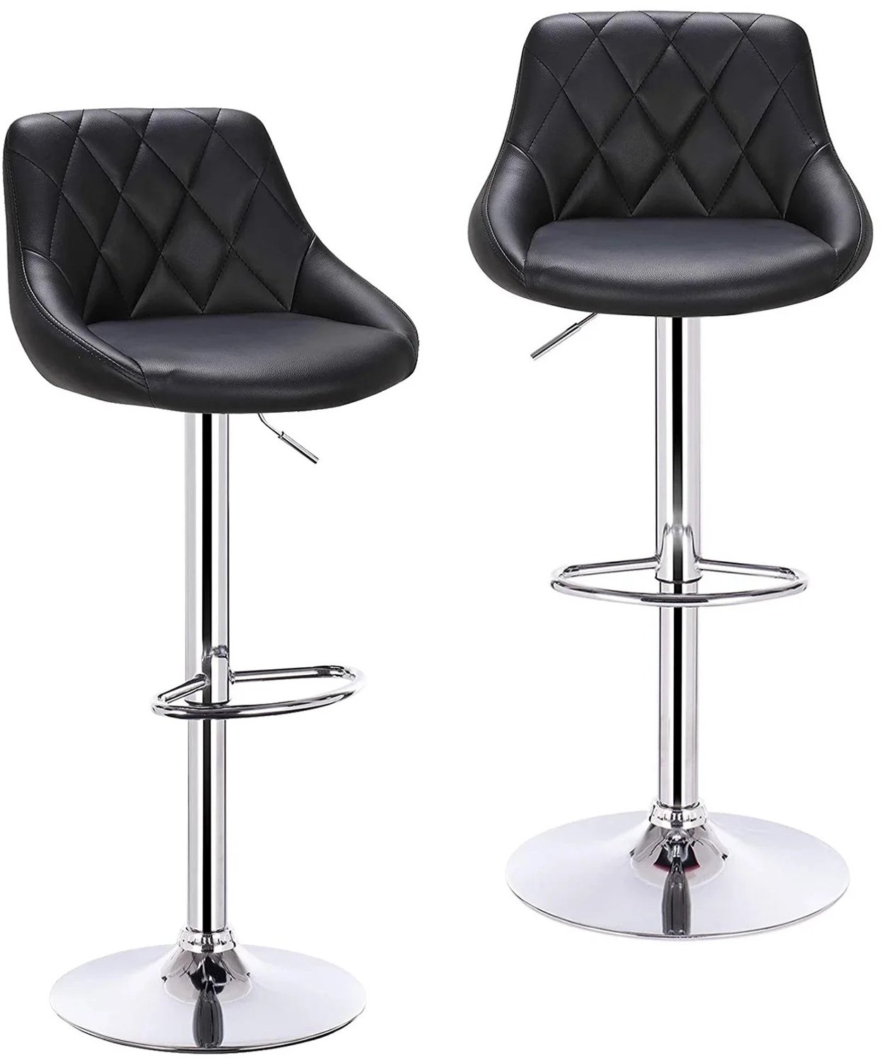 ArtiZo Barkruk set van 2 - met voetsteun - 360° draaibaar - black/zwart leather(synthetisch) - in hoogte verstelbaar - 38.5x38.5x84-106 cm