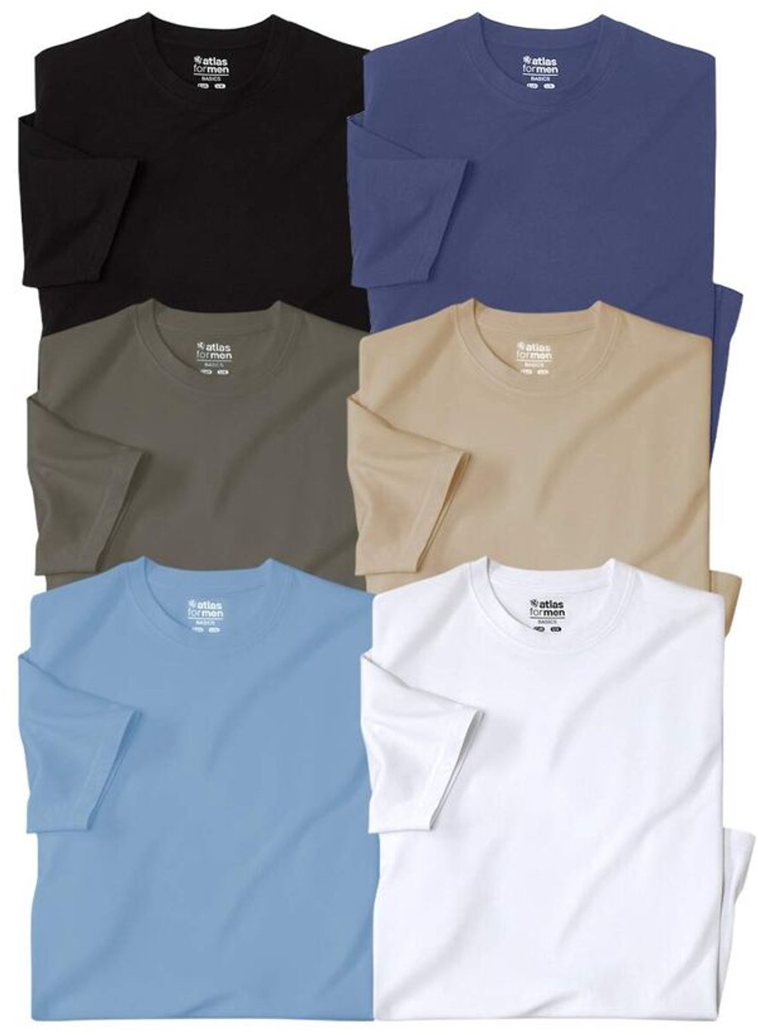 ATLAS FOR MEN - Set van 6 effen T-Shirts met ronde hals - Heren - Verkrijgbaar in grote maten - XXL