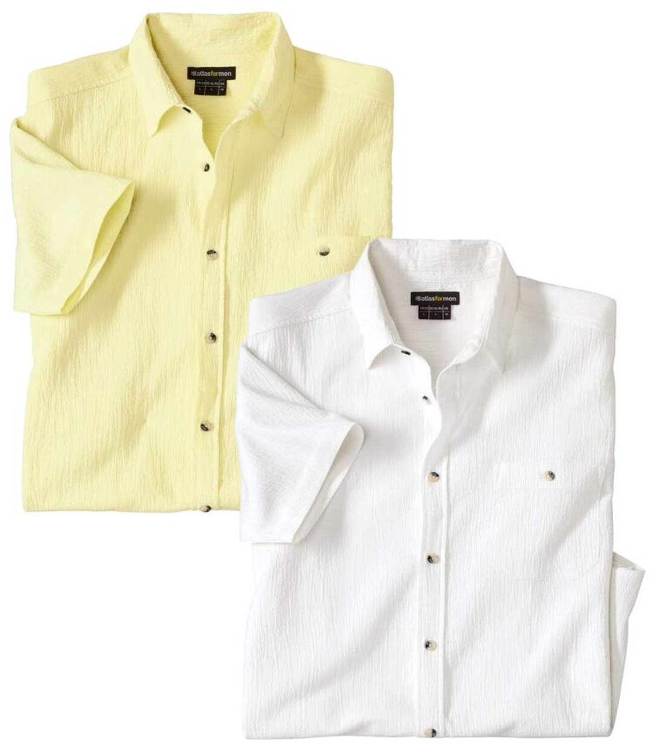 ATLAS FOR MEN - Set van 2 effen overhemden van crêpestof - Heren - Verkrijgbaar in grote maten - 3XL