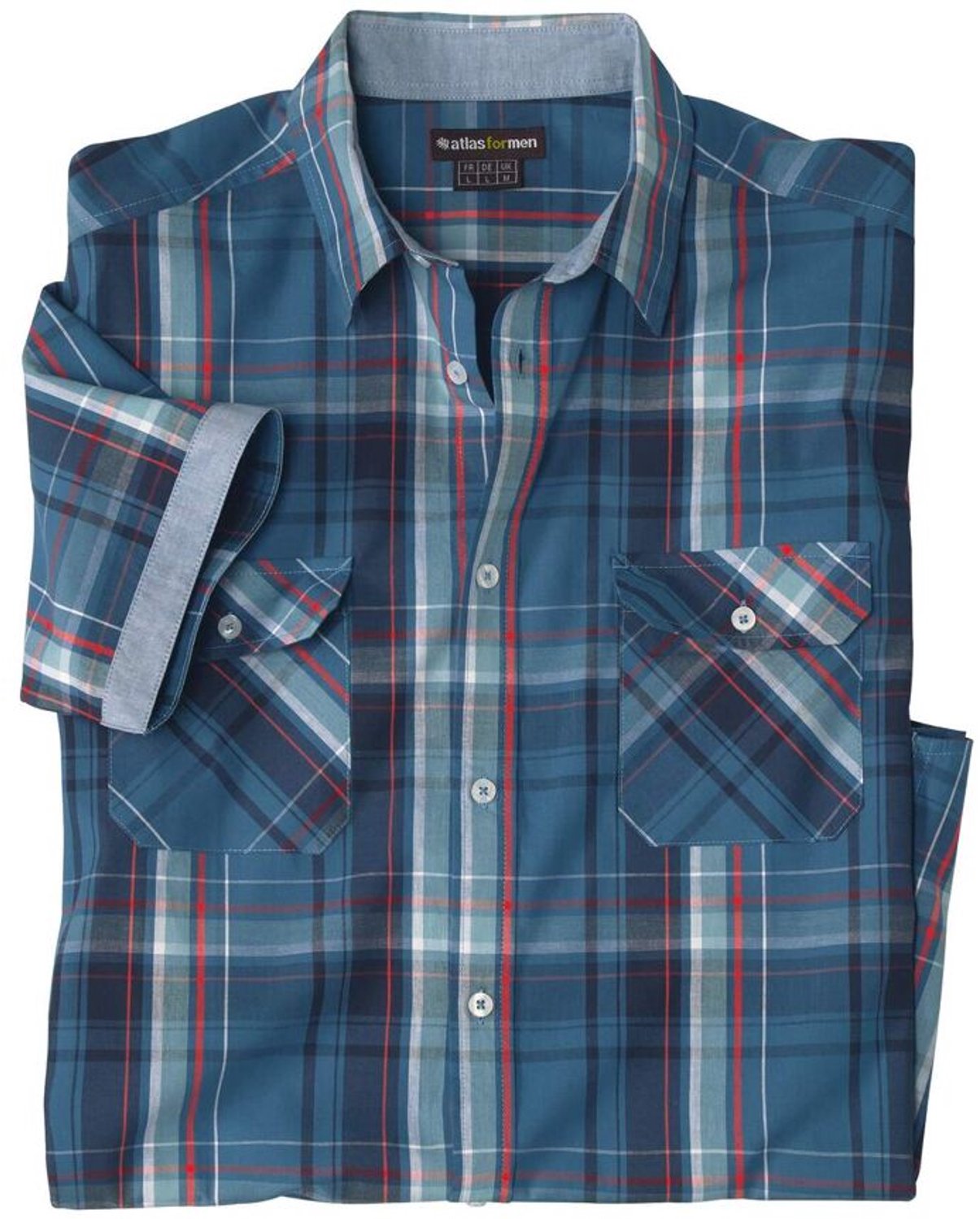 Atlas for Men - Blauw geruit overhemd van popeline - Heren - Verkrijgbaar in grote maten - XL