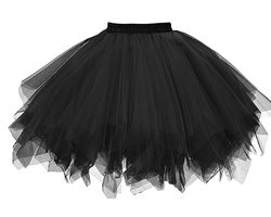 Damesrok van tule, drielaagse tule rok voor volwassenen, retro jaren 80 feest-, Halloween- of carnavalskostuum, dansjurk met neonaccessoires, klassieke prinsessenjurk voor meisjes,zwart