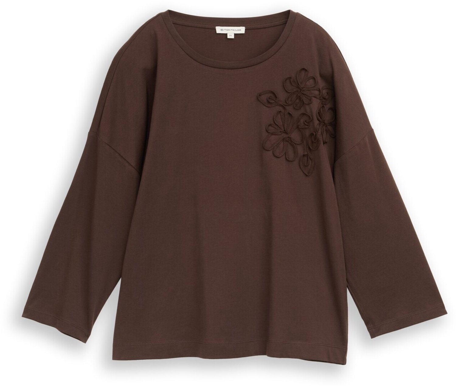 Tom Tailor - T-shirt met losse pasvorm en bloemenapplicatie - Maat L - java dark brown