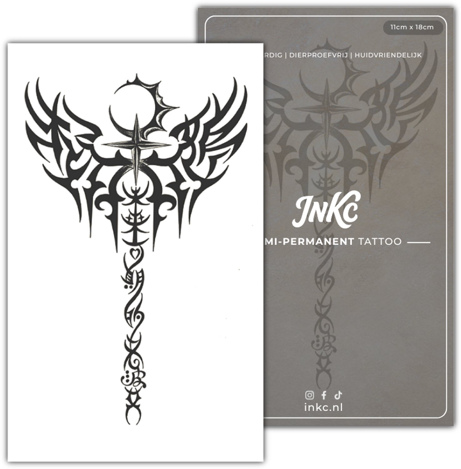 INKC - Tijdelijke Tattoo - Nachtvleugel Zwaard - Nep Tattoo - Plak Tattoos - Blijft tot 2 weken - 11 x 18cm