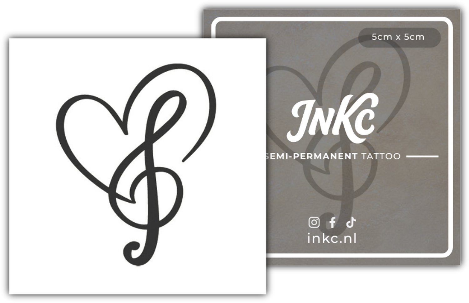INKC - Tijdelijke Tattoo - Muzieknoot in Hartje - Nep Tattoo - Plak Tattoos - Blijft tot 2 weken - 5 x 5cm
