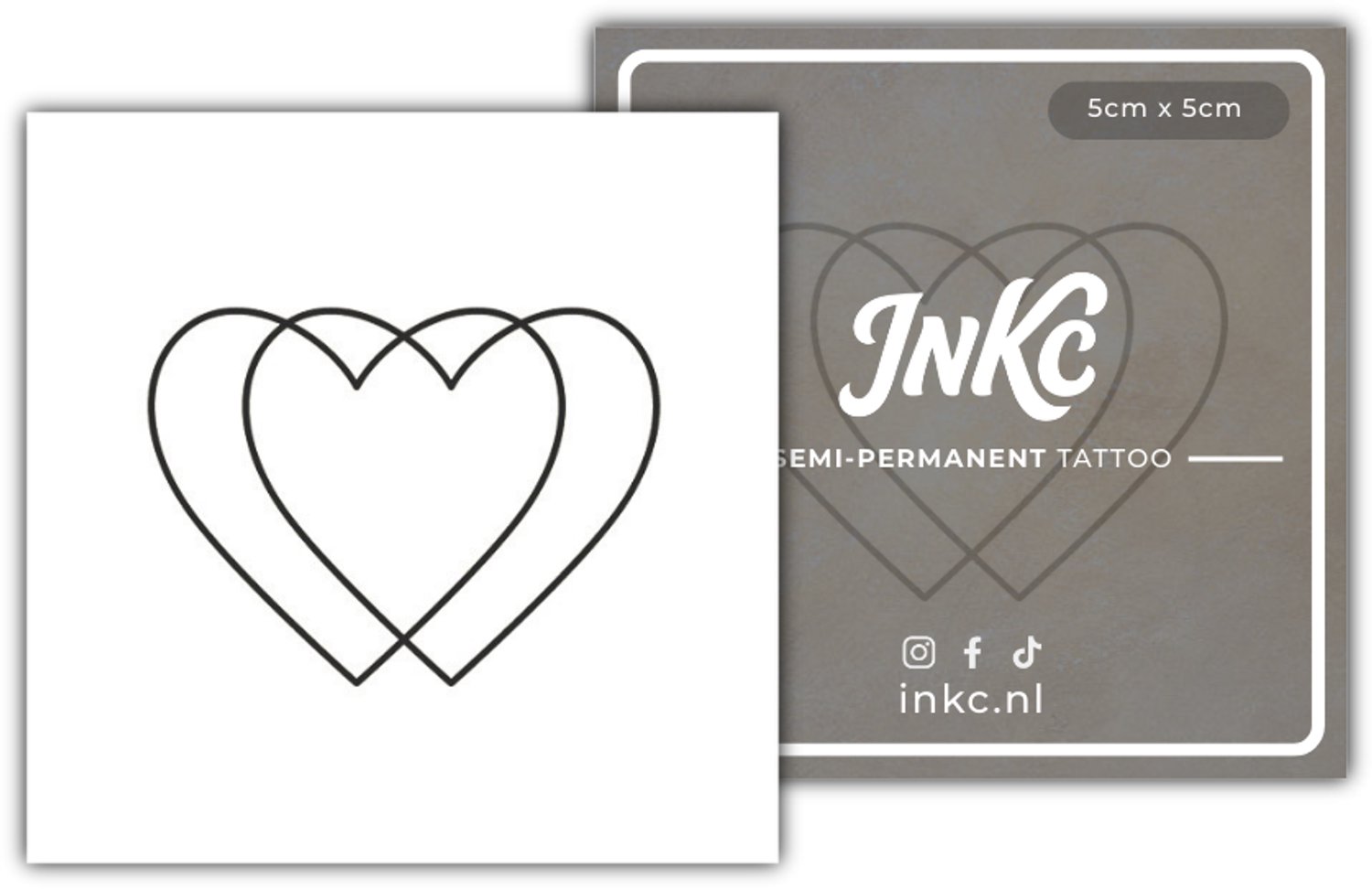 INKC - Tijdelijke Tattoo - Dubbel Hartje - Nep Tattoo - Plak Tattoos - Blijft tot 2 weken - 5 x 5cm