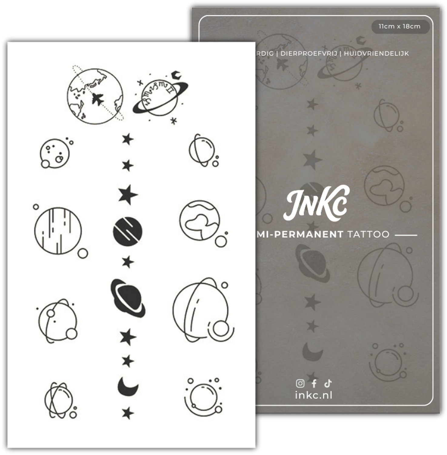 INKC - Tijdelijke Tattoo - Planeten - Nep Tattoo - Plak Tattoos - Blijft tot 2 weken - 11 x 18cm