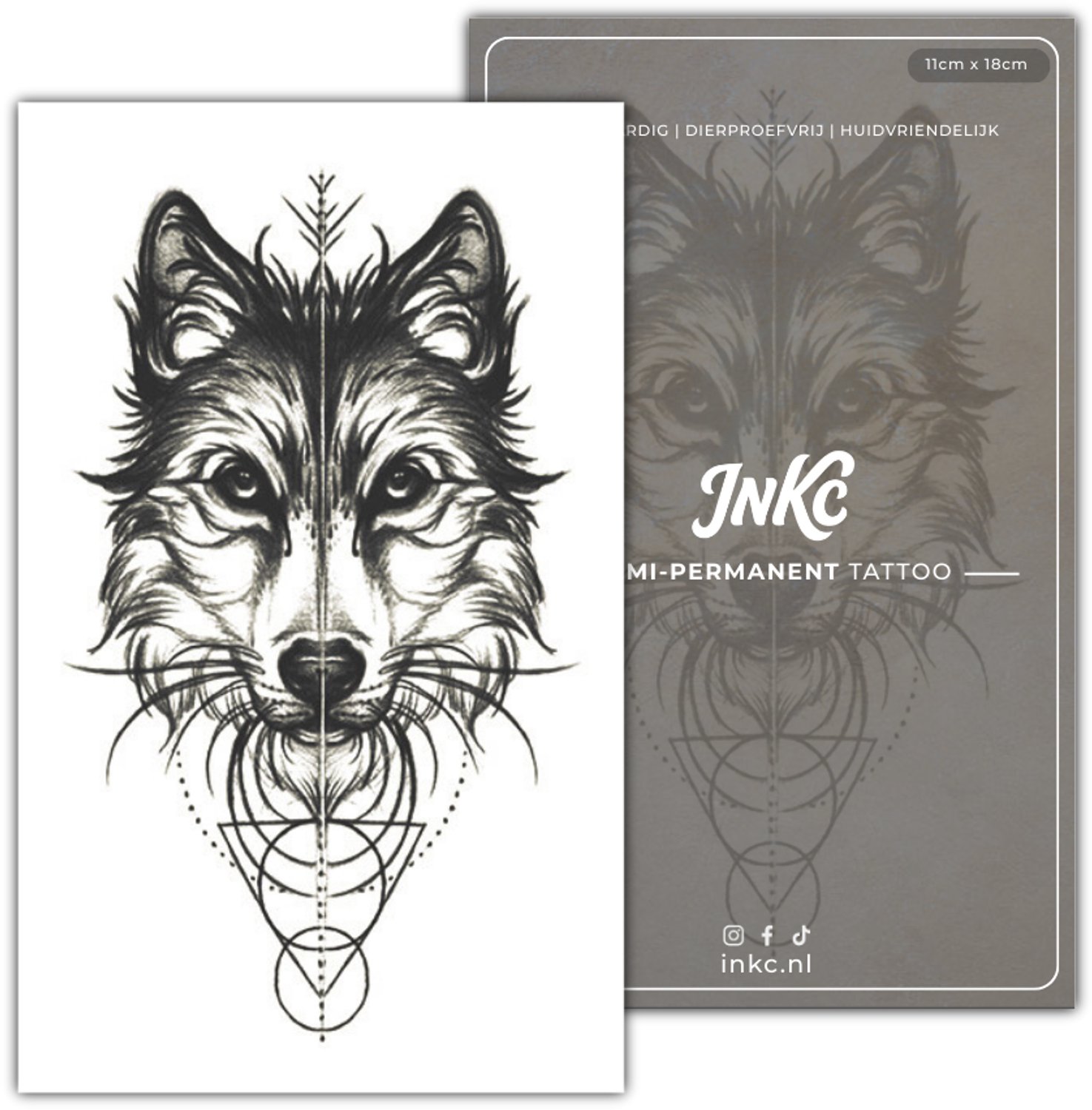 INKC - Tijdelijke Tattoo - Wolf Geometrie - Nep Tattoo - Plak Tattoos - Blijft tot 2 weken - 11 x 18cm