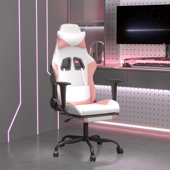Gamingstoel - Comfortabele zitplaats - Ontspannen gamen - Met massagefunctie - Verstelbare hoogte - Wit roze — afbeelding 2