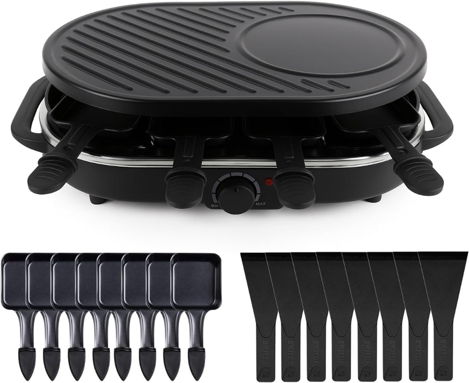 SNJY® Gourmetstel - Gourmetplaat - Gourmet Elektrisch - 8 Personen - 1400 W - Rond - Zwart
