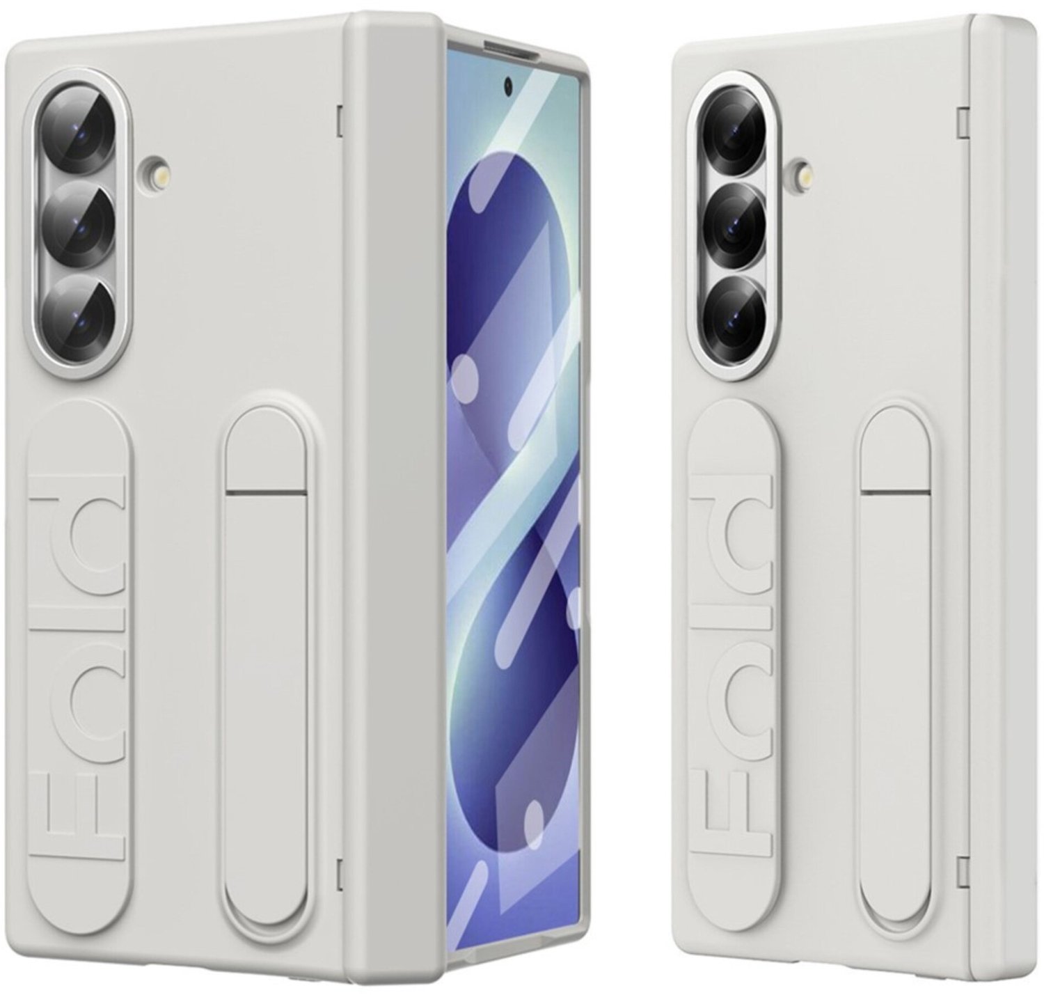 Casety Geschikt voor Samsung Galaxy Z Fold 8 Ultra backcover hoes met Kickstand & Polsband - Beige