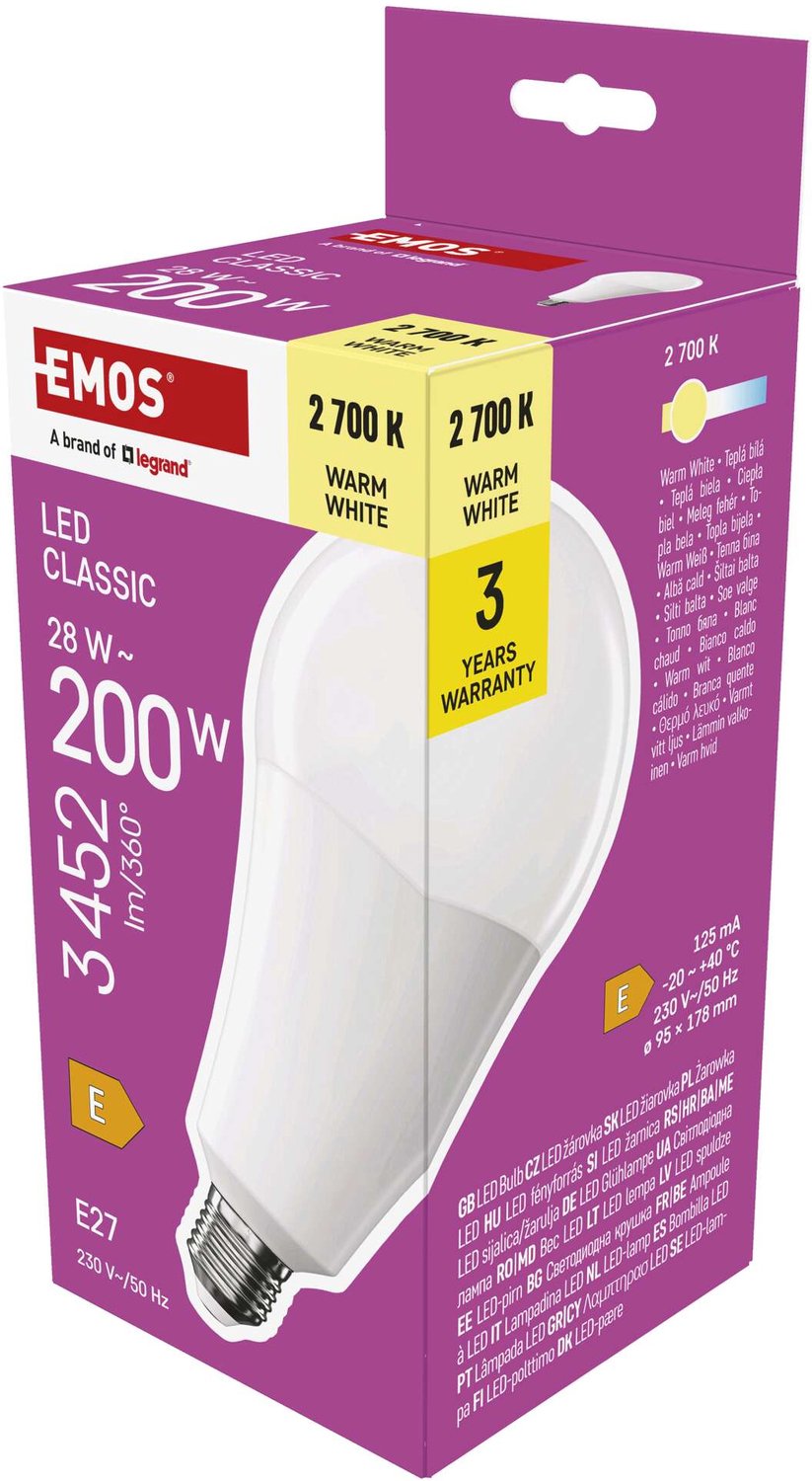 EMOS LED-lamp Classic A95 / E27 / 28 W (200 W) / 3452 lm / warmwit, ZQ5E91