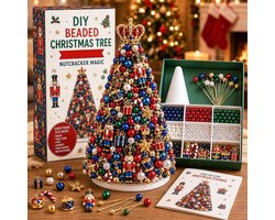 diy kralen kerstboom knutselpakket - 1 set - rood blauw goud - plastic materiaal - 22cm hoogte - kralen kerst decoratie - notenkraker ontwerp - tafel decoratie - geschikt voor kerstfeest en knutselactiviteiten