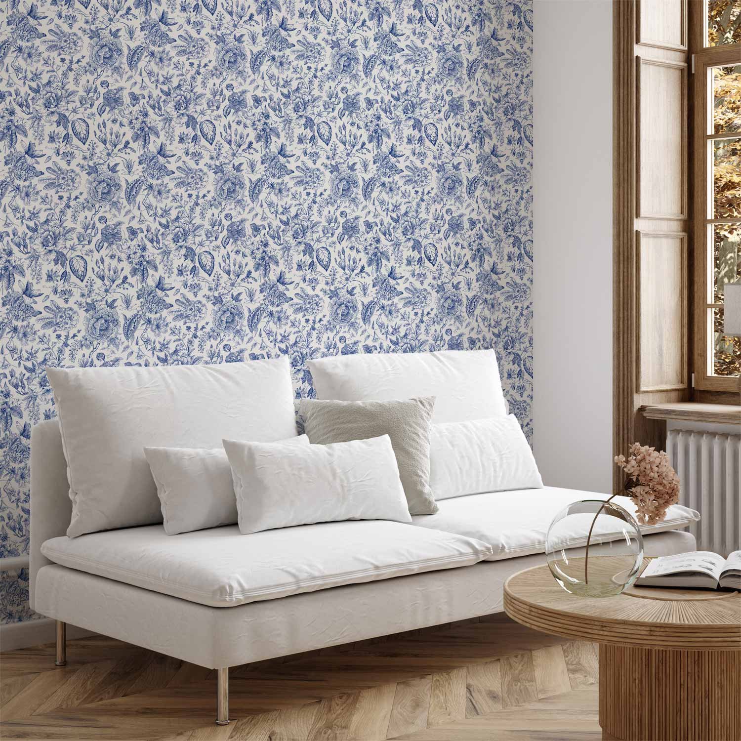Behang - Illustration with blue flowers