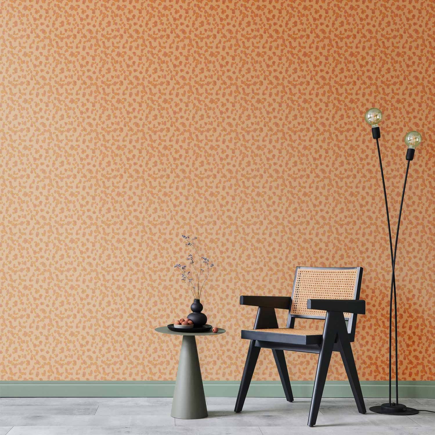Behang - Tiny Dots - optimistic pattern in peach colors.