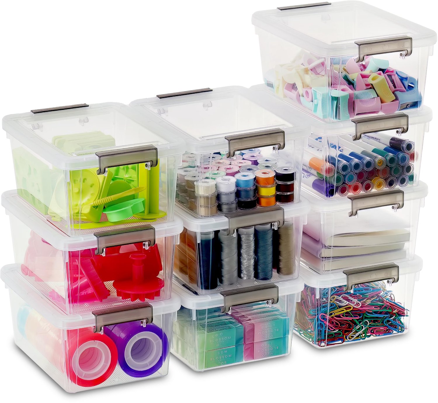 Famanu – Set van 10 Opbergdozen met Deksel 1,25 L Transparant Stapelbaar