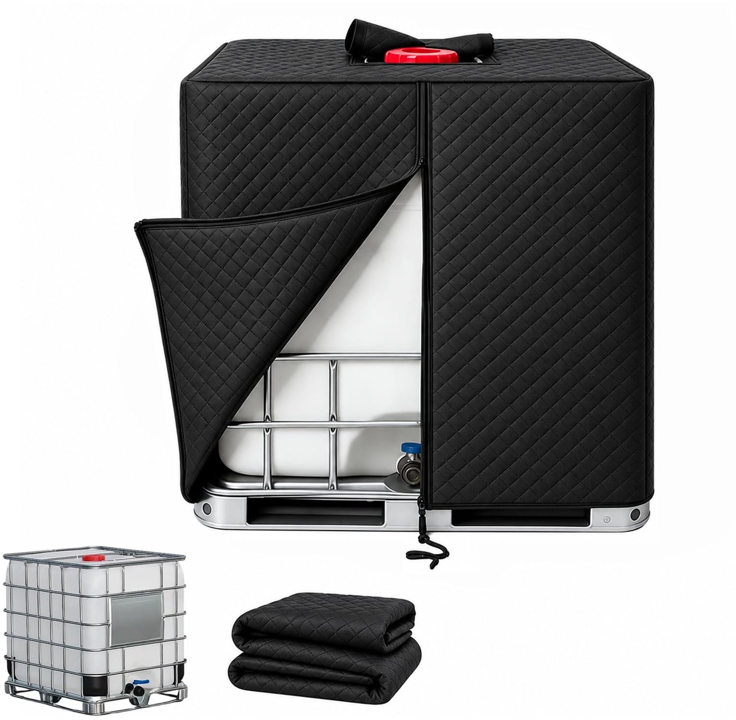 Famanu – IBC Tank Cover Winterproof 1000L, Beschermhoes met Rits, 120x100x116cm