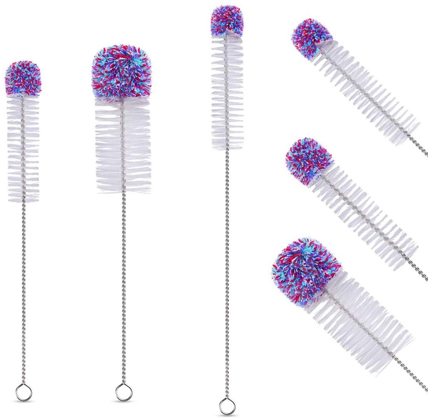 Famanu – 3 Stuks Multifunctionele Flessenreinigingsborstels Set met Lange Steel en Nylon Haren voor Babyflessen, Waterflessen, Thermosflessen, Paars (3 Maten)