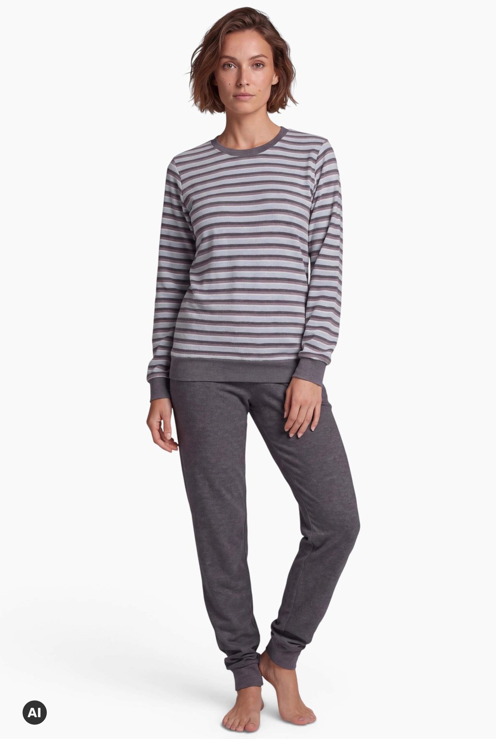 Normann Dames badstof pyjama Relax 22620113811 - antraciet - S 36/38