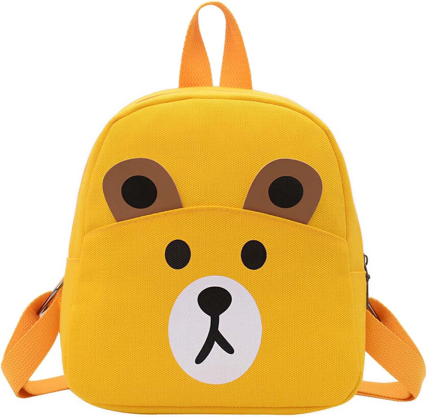Peuterrugzak met beer - Kinderrugzak voor kleuterschool - Rugtas met beertje - Schooltasje met verstelbare banden - Canvas stof rugzak met ritssluiting - Teddybeer gezicht - Geel