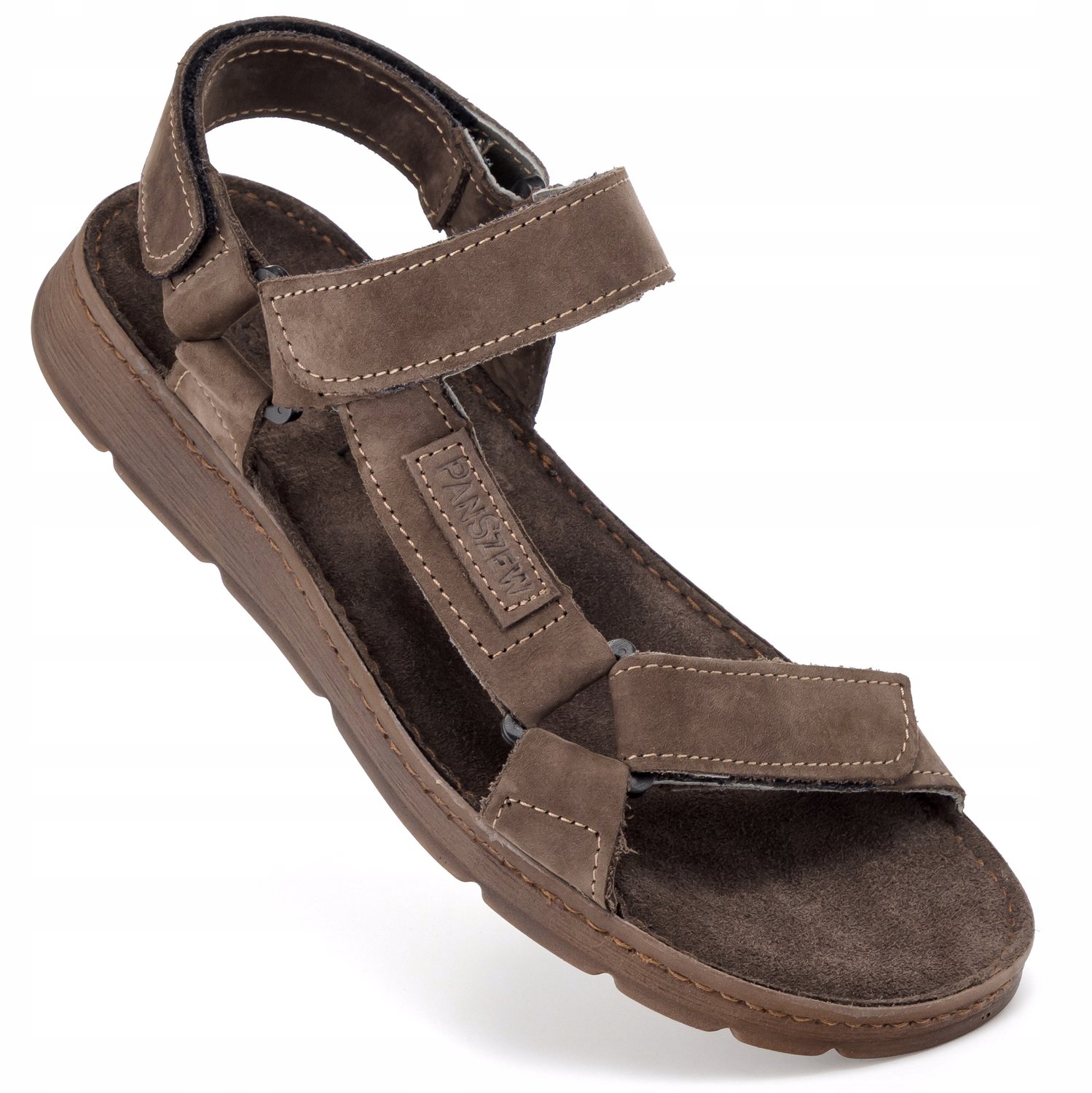 Heren leren sandalen met klittenband Bruin