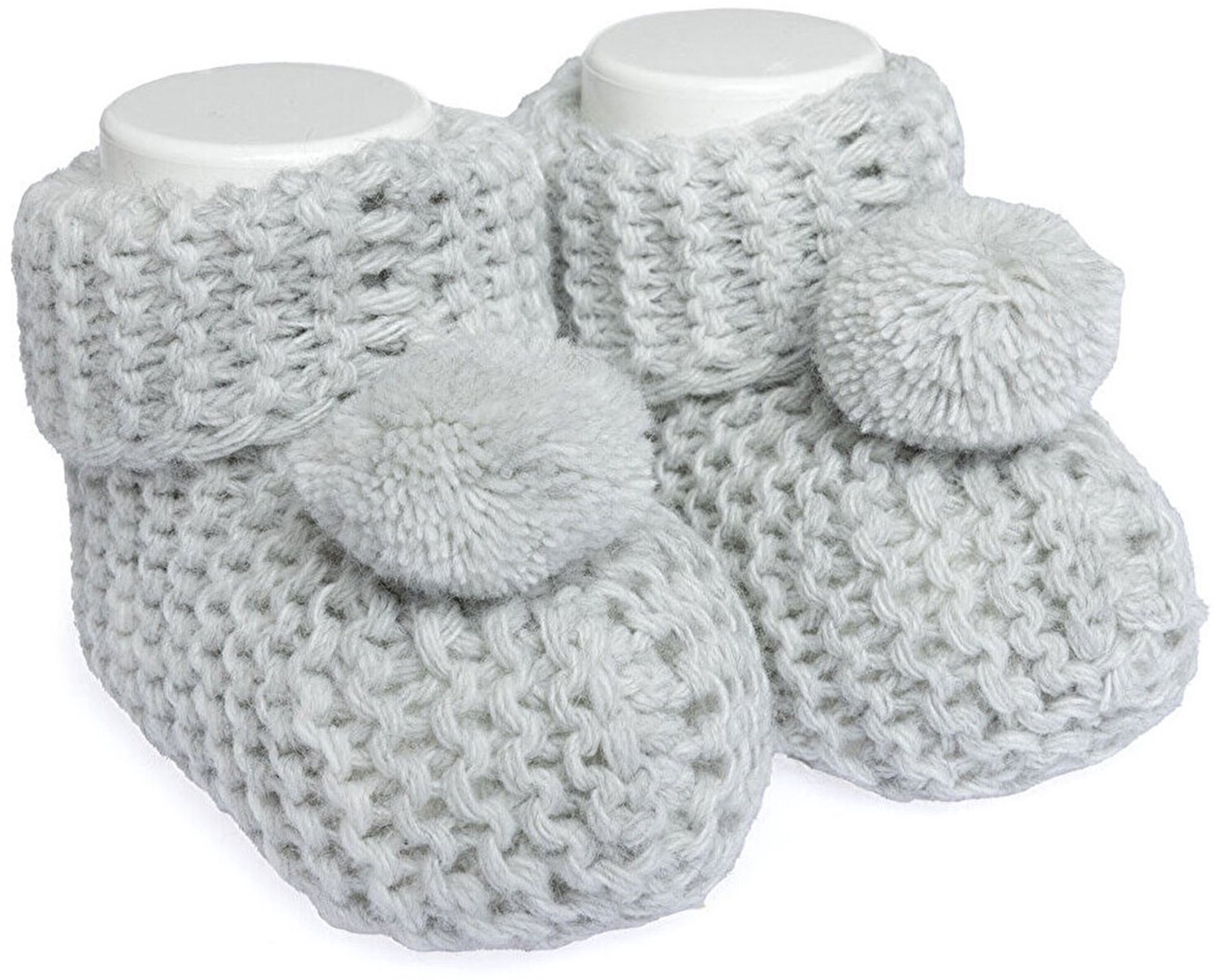 Jungengel Baby Gebreide Schoentjes Grijs Unisex - Babysokjes met Pompon - Zachte Warme Babyslofjes - Baby Sokken Kraamcadeau vanaf 1 Maand - Wandelwagen Huisschoentjes Geboorte Babyshower
