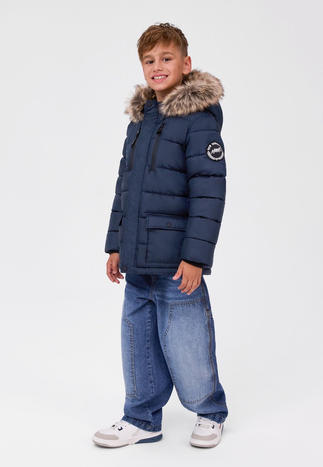 Minoti winterjas jongens – parka met imitatiebont – vier zakken – marineblauw