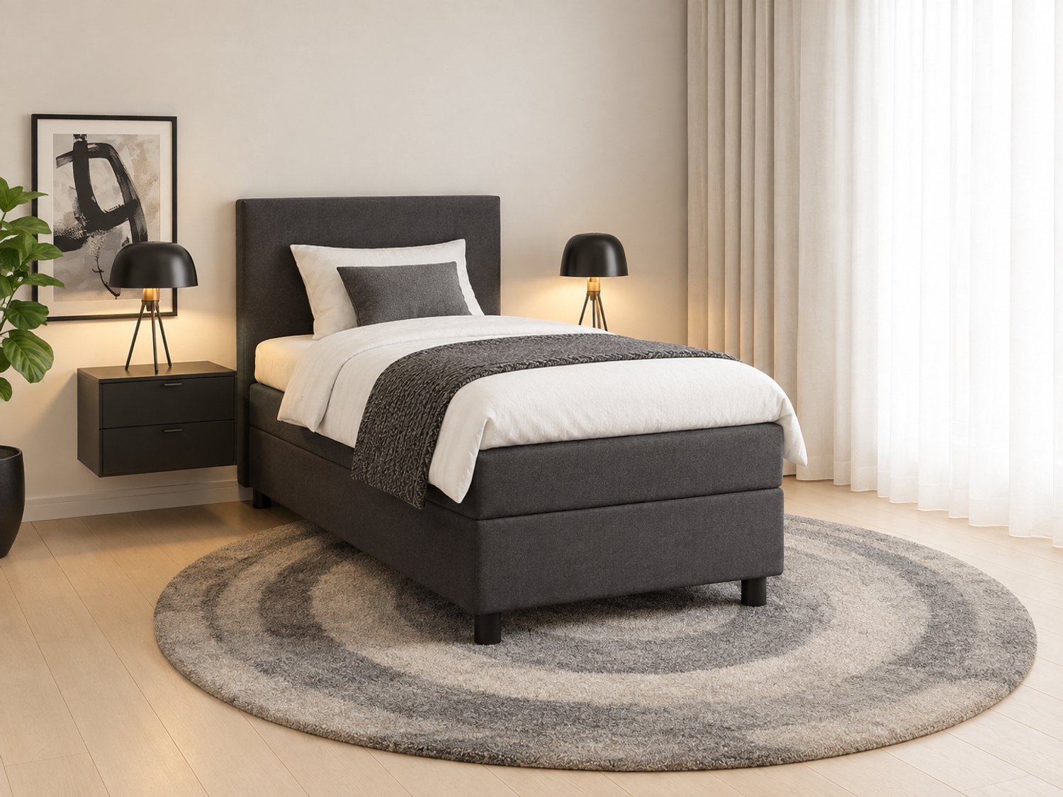 Boxspring DreamLux - 80x200 Compleet - Antraciet Glad - Puntrust Bedden