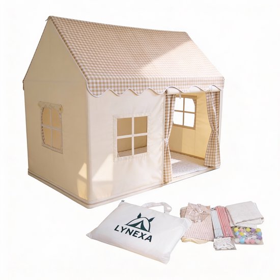LYNEXA® - Speeltent - Kindertent - Speelhuis - Speeltent meisjes - Speeltent jongens - Speelhuisje binnen - Incl. Zachte Mat, Verlichting, Opbergtas – Beige — afbeelding 3
